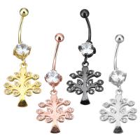 Brass Piercing Barbell, Tree, plated, with cubic zirconia 43mm 1mm, 4mm 