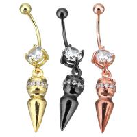 Brass Piercing Barbell, Conical, plated, with cubic zirconia 43mm 1mm,  4mm 