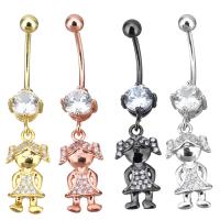 Brass Piercing Barbell, Girl, plated, with cubic zirconia 42mm 1mm,  4mm 