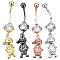Brass Piercing Barbell, Boy, plated, with cubic zirconia 41mm 1mm, 4mm 
