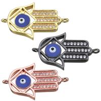 Cubic Zirconia Micro Pave Brass Connector, Hamsa, plated, evil eye pattern & micro pave cubic zirconia & enamel & 1/1 loop Approx 1.5mm 
