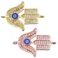 Cubic Zirconia Micro Pave Brass Connector, Hamsa, plated, evil eye pattern & micro pave cubic zirconia & enamel & 1/1 loop Approx 1.5mm 