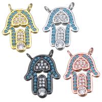 Cubic Zirconia Brass Pendants, Hamsa, plated, with cubic zirconia & double-hole Approx 1.5mm 