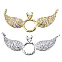 Cubic Zirconia Micro Pave Brass Pendant, Wing Shape, plated, micro pave cubic zirconia & double-hole Approx 1mm 