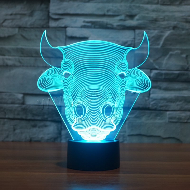 LED Lámpara colorida de noche , plástico ABS, toro, con interfaz USB & cambiar de color automaticamente & diferentes estilos para la opción & diferentes patrones para la opción, Vendido por Set