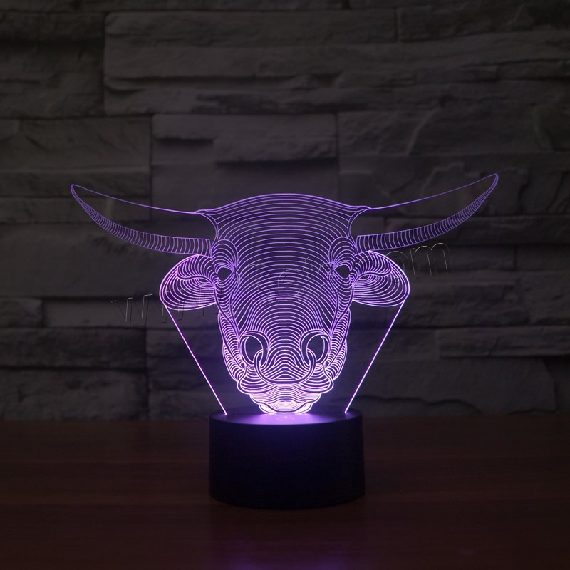 LED Lámpara colorida de noche , plástico ABS, toro, con interfaz USB & cambiar de color automaticamente & diferentes estilos para la opción & diferentes patrones para la opción, Vendido por Set