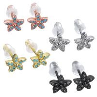 Brass Stud Earring, with rubber earnut, Flower, plated, micro pave cubic zirconia & for woman 