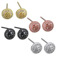 Brass Stud Earring, Flat Round, plated, without stopper & micro pave cubic zirconia & for woman 0.5mm 