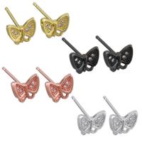 Brass Stud Earring, Butterfly, plated, without stopper & micro pave cubic zirconia & for woman 0.5mm 