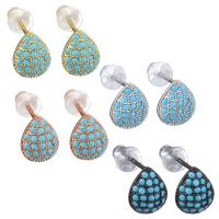 Brass Stud Earring, with rubber earnut, Teardrop, plated, micro pave cubic zirconia & for woman 