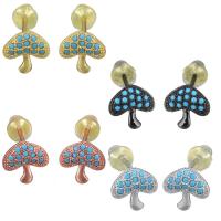 Brass Stud Earring, with rubber earnut, mushroom, plated, micro pave cubic zirconia & for woman 