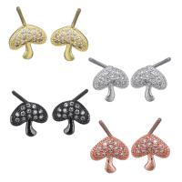 Brass Stud Earring, mushroom, plated, without stopper & micro pave cubic zirconia & for woman 0.5mm 