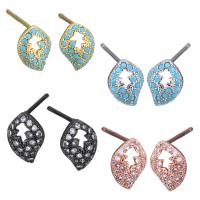 Brass Stud Earring, plated, without stopper & micro pave cubic zirconia & for woman 0.5mm 