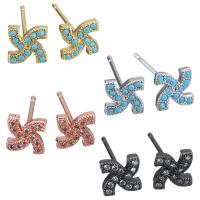 Messing Ohrstecker, plattiert, ohne stopper & Micro pave Zirkonia & für Frau, keine, 6x6x13.5mm, 0.5mm, verkauft von Paar