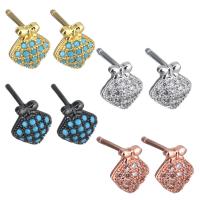 Brass Stud Earring, Rhombus, plated, without stopper & micro pave cubic zirconia & for woman 0.5mm 