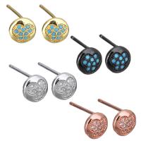 Brass Stud Earring, Flat Round, plated, without stopper & micro pave cubic zirconia & for woman 0.5mm 