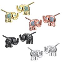 Brass Stud Earring, Elephant, plated, without stopper & micro pave cubic zirconia & for woman 0.5mm 