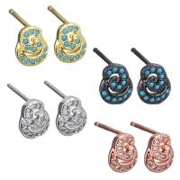 Brass Stud Earring, plated, without stopper & micro pave cubic zirconia & for woman 0.5mm 