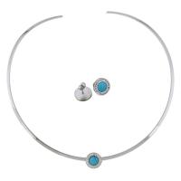 Turquoise Jewelry Sets, Stainless Steel, collar & earring, with Rhinestone Clay Pave & Synthetic Turquoise, for woman, original color, 14mm, 3.5mm, 14mm, Inner Approx 135mm 