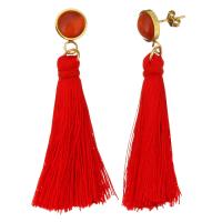 Stainless Steel Tassel Earring, with Cats Eye & Nylon Cord, gold color plated, for woman 46mm 