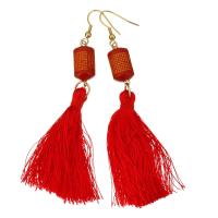 Stainless Steel Tassel Earring, with Nylon Cord, gold color plated, for woman, 93mm 