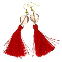 Stainless Steel Tassel Earring, with Crystal, gold color plated, for woman & faceted, 86mm 
