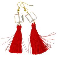 Stainless Steel Tassel Earring, with Crystal, gold color plated, for woman, 80mm 