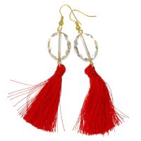 Stainless Steel Tassel Earring, with Crystal, gold color plated, for woman & faceted, 91mm 