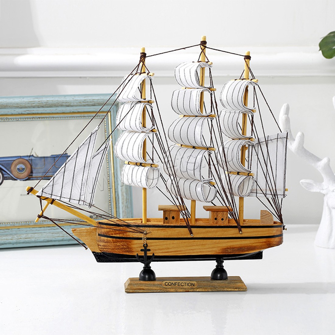 Home Decor Collectible Vehicle Model Decoration, Wood, Sail Boat, different size for choice, Sold By PC