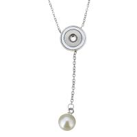 Stainless Steel Necklace, with White Shell & Glass Pearl, with 2Inch extender chain, Round, oval chain & for woman & with rhinestone, original color, 50mm 1.2mm Approx 15 Inch 