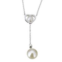 Stainless Steel Necklace, with Glass Pearl, with 2Inch extender chain, Round, oval chain & for woman, original color, 44mm 1.2mm Approx 15 Inch 