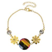 Stainless Steel Bracelet, with Crystal, with 2Inch extender chain, Flower, gold color plated, oval chain & for woman & faceted & with rhinestone  2mm Approx 7.5 Inch 