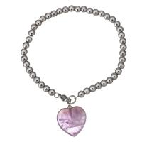 acier inoxydable bracelet, avec améthyste, coeur, bracelet à breloques & bracelet perlé & pour femme, couleur originale 5mm Environ 8 pouce, Vendu par brin
