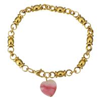 Stainless Steel Bracelet, with Dyed Jade, Heart, gold color plated, charm bracelet & for woman  Approx 8 Inch 