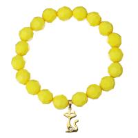 Dyed Jade Bracelet, with Stainless Steel, Cat, gold color plated, charm bracelet & for woman & faceted & with rhinestone 10mm Approx 7 Inch 