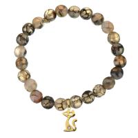 Agate Bracelets, with Stainless Steel, Cat, gold color plated, charm bracelet & for woman & faceted & with rhinestone 8mm Approx 7.5 Inch 