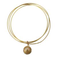 acier inoxydable bracelet ordinaire, avec perle de verre, Rond, Placage de couleur d'or, pour femme 2.5mm, Diamètre inté Environ 68mm é, Vendu par fixé