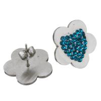 Stainless Steel Rhinestone Stud Earring, with Rhinestone Clay Pave, Flower, for woman, original color 
