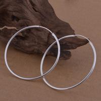 Brass Hoop Earring, Donut, real silver plated, for woman, lead & cadmium free, 50mm 