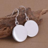 Brass Drop Earring, Flat Round, real silver plated, with 925 logo & for woman, lead & cadmium free 