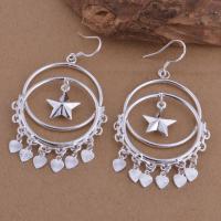 Brass Drop Earring, Star, real silver plated, for woman, lead & cadmium free 
