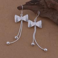 Brass Tassel Earring, Bowknot, real silver plated, for woman, lead & cadmium free 