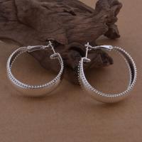 Brass Hoop Earring, Donut, real silver plated, for woman, lead & cadmium free 