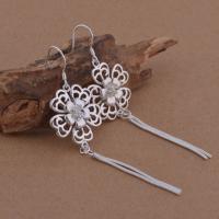 Brass Drop Earring, Flower, real silver plated, for woman, lead & cadmium free 