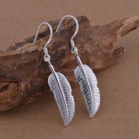 Brass Drop Earring, Feather, real silver plated, for woman, lead & cadmium free 