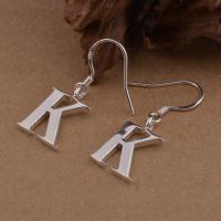 Brass Drop Earring, Letter K, real silver plated, for woman, lead & cadmium free 