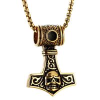Titanium Steel Sweater Necklace, Hammer of Thor, gold color plated, box chain & for man & blacken Approx 24 Inch 