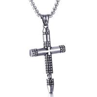 Titanium Steel Sweater Necklace, Cross, box chain & for man & blacken Approx 24 Inch 