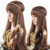 Velveteen Cord Headband, with Feather & Wood & Zinc Alloy, Feather, Bohemian style & elastic & for woman Approx 19 Inch 