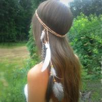 Velveteen Cord Headband, with Feather & Wood, Feather, woven pattern & for woman Approx 19 Inch 